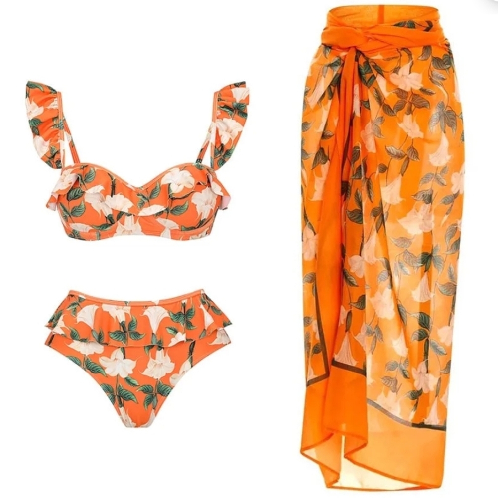 Floral Orange Swim Sarong